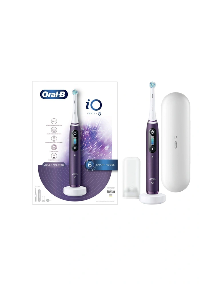 Oral-B iO8 Violet Electric Toothbrush + Travel Case - 3 Hour Quick Charge - 6 modes