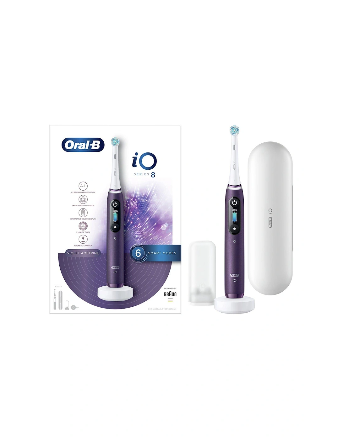Oral-B iO8 Violet Electric Toothbrush + Travel Case - 3 Hour Quick Charge - 6 modes, 3 of 2