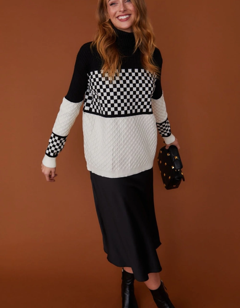 Check Black and White Cashmere Jumper