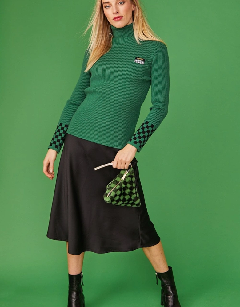 Green Check Cashmere Turtleneck Jumper