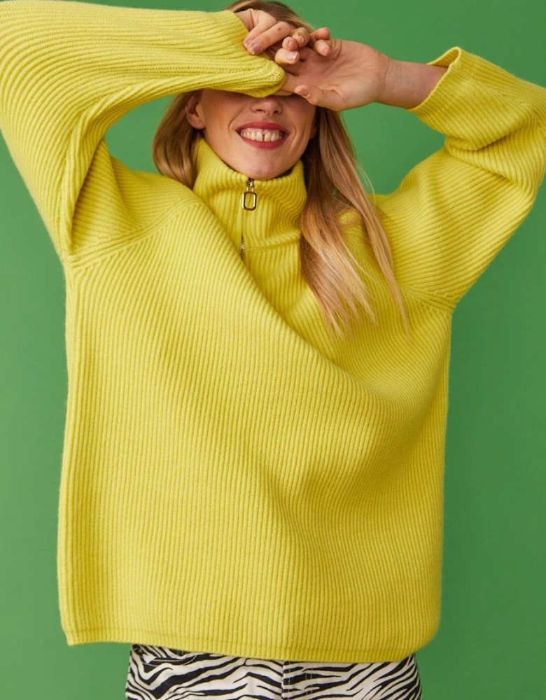 Funnel Neck Ribbed Jumper in Yellow