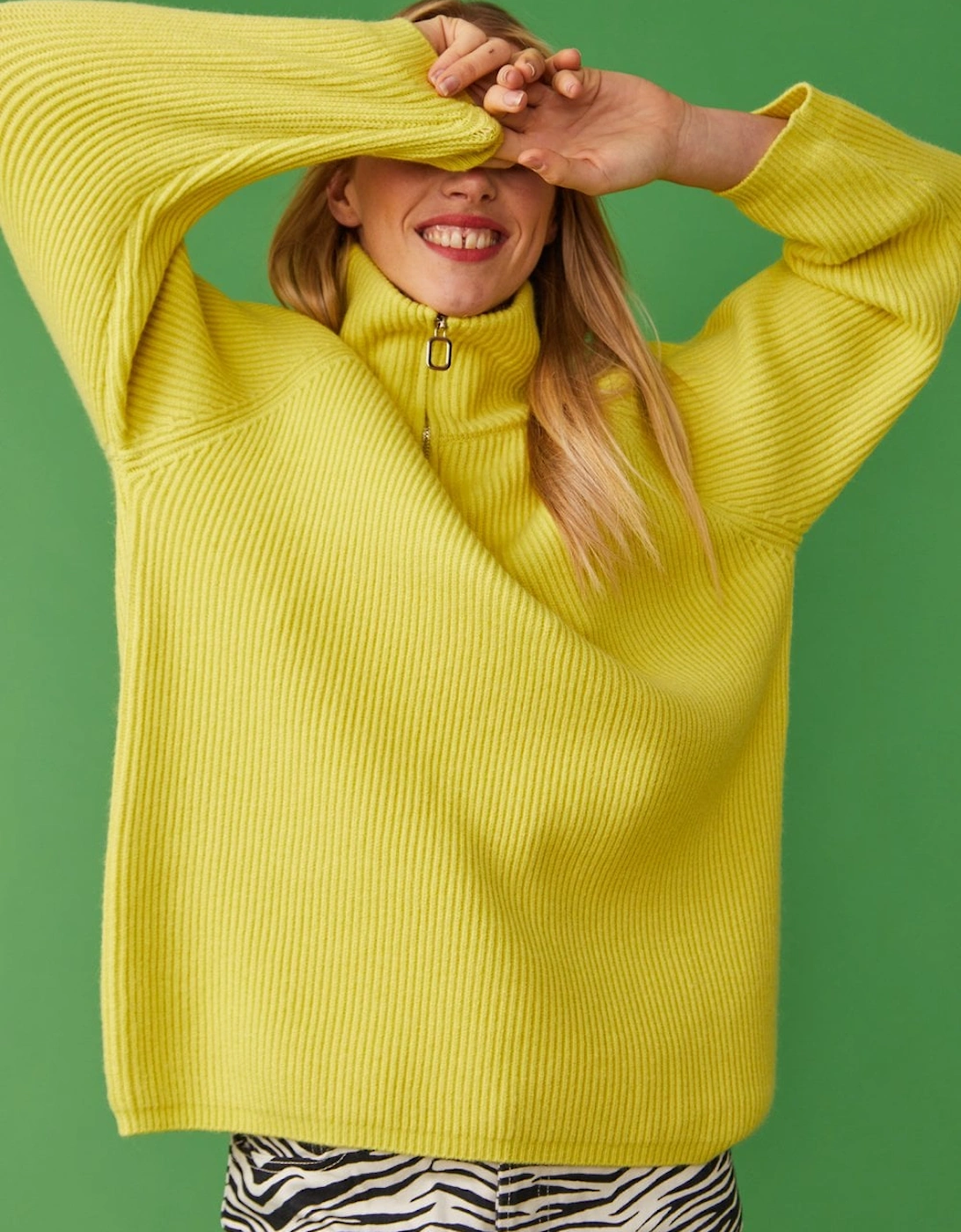 Funnel Neck Ribbed Jumper in Yellow, 5 of 4