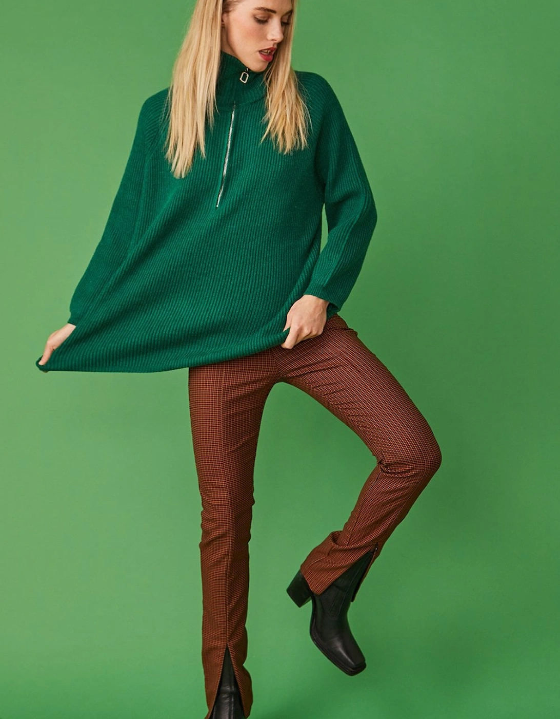 Funnel Neck Ribbed Jumper in Green, 7 of 6