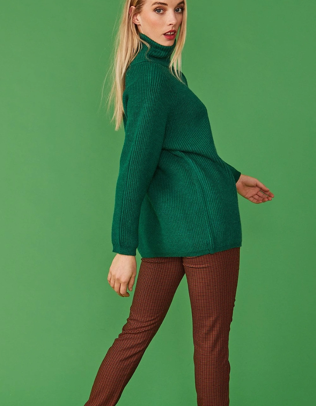 Funnel Neck Ribbed Jumper in Green