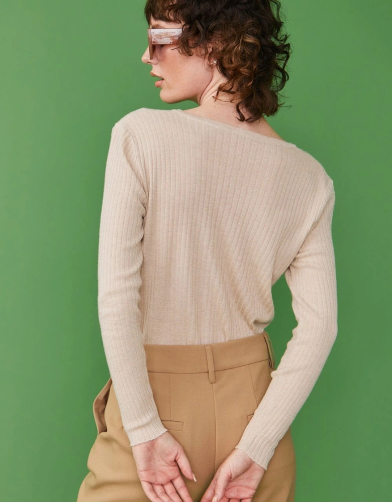 Mocha Cashmere Blend Ribbed Cardigan