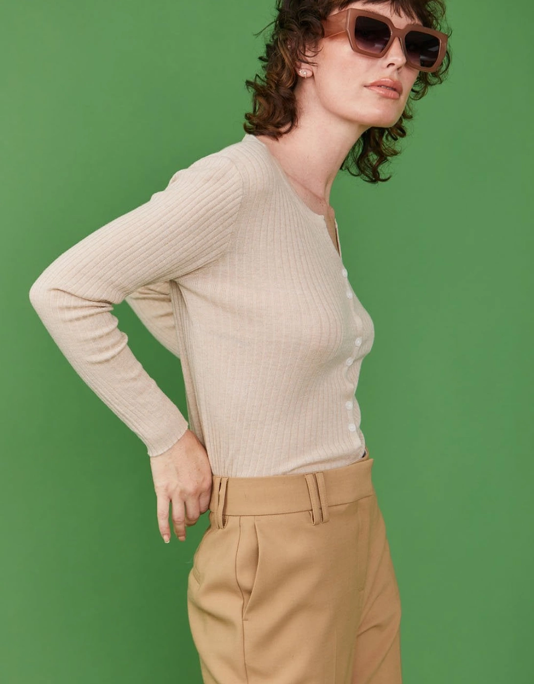 Mocha Cashmere Blend Ribbed Cardigan