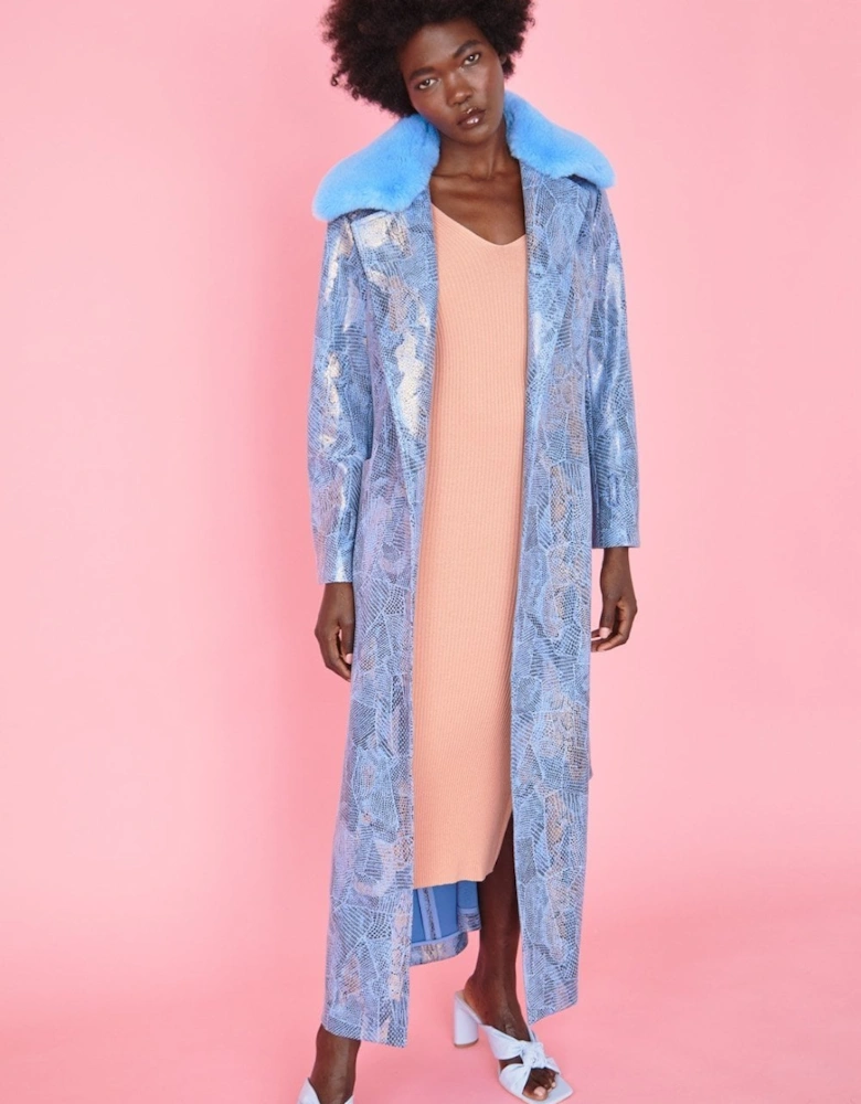 Blue Alysha Faux Suede Print Coat