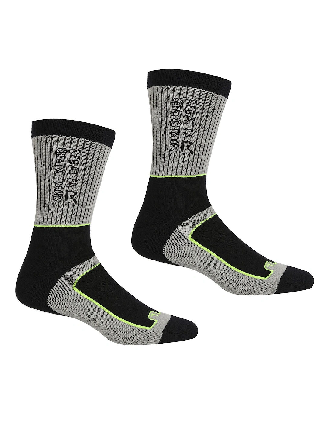 Regatta Men's Dark Steel Electric Lime Samaris 2 Season Socks (Pack Of 2) - Size: 9/9.5/10/10.5/11/11.5/12