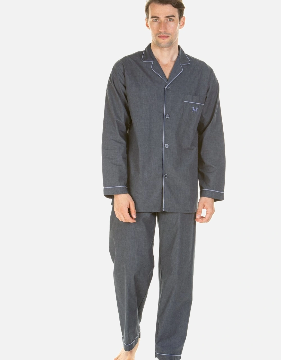 Classic Mens Marl Effect Full Length Easycare Charcoal Pyjama Sets, 5 of 4