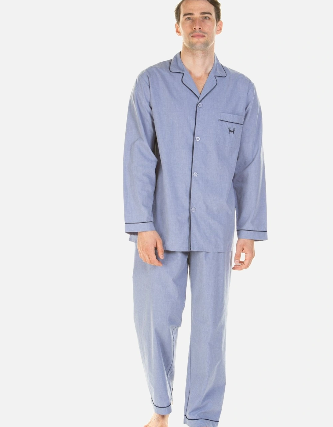 Classic Mens Marl Effect Full Length Easycare Blue Pyjama Sets, 5 of 4