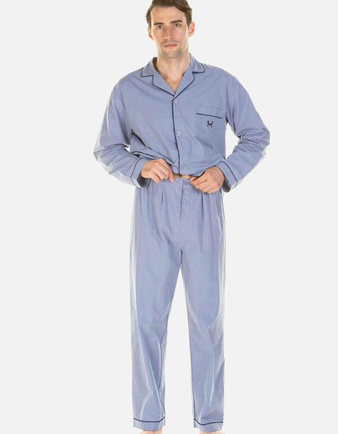 Classic Mens Marl Effect Full Length Easycare Blue Pyjama Sets