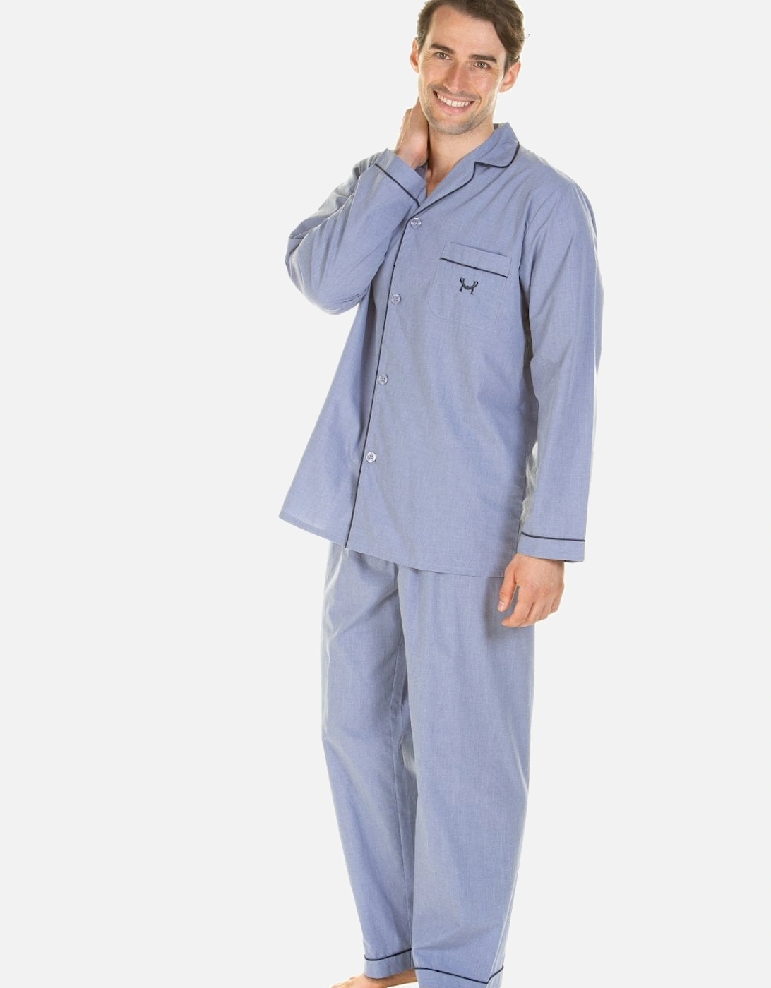 Classic Mens Marl Effect Full Length Easycare Blue Pyjama Sets