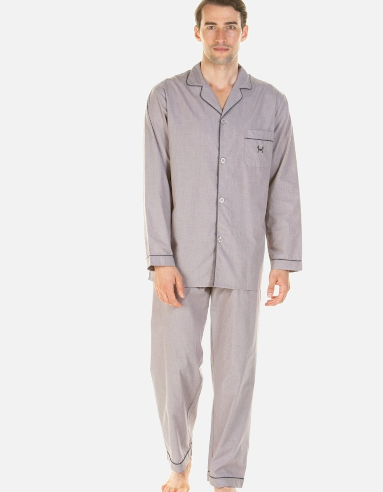 Classic Mens Marl Effect Full Length Easycare Grey Pyjama Sets