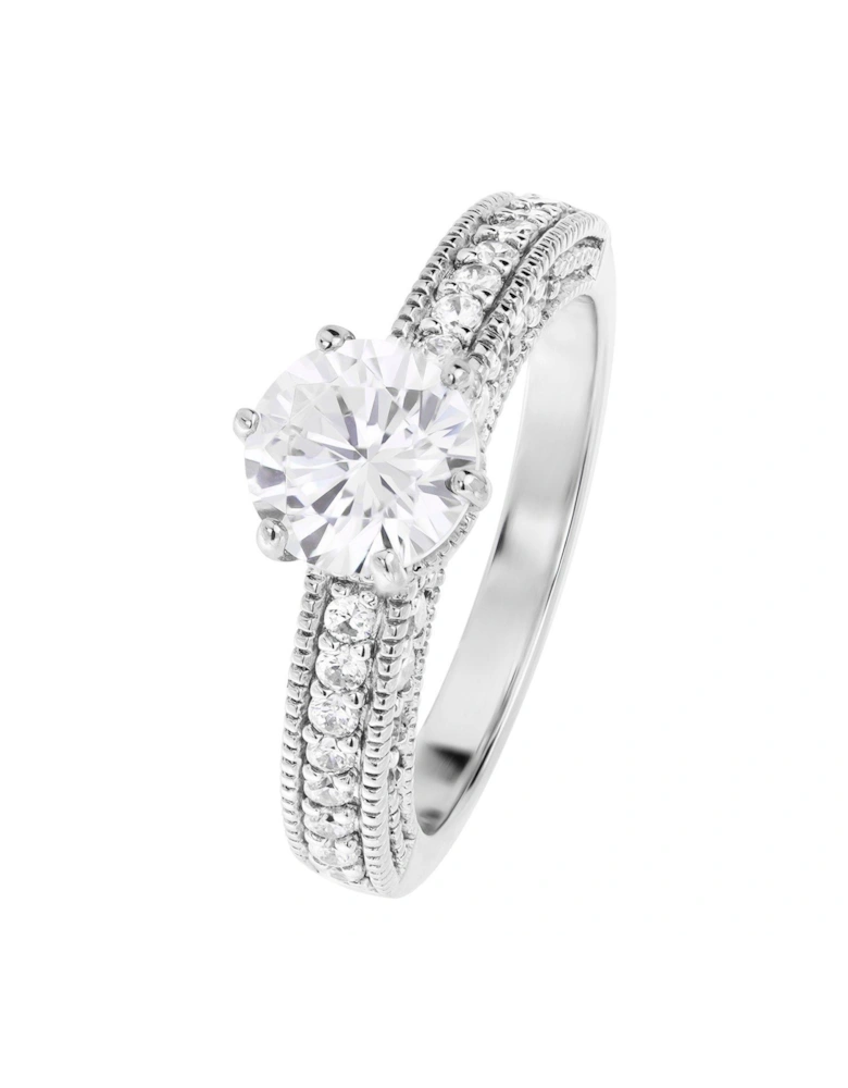 Sterling Silver Cubic Zirconia Vintage Inspired Solitaire Ring