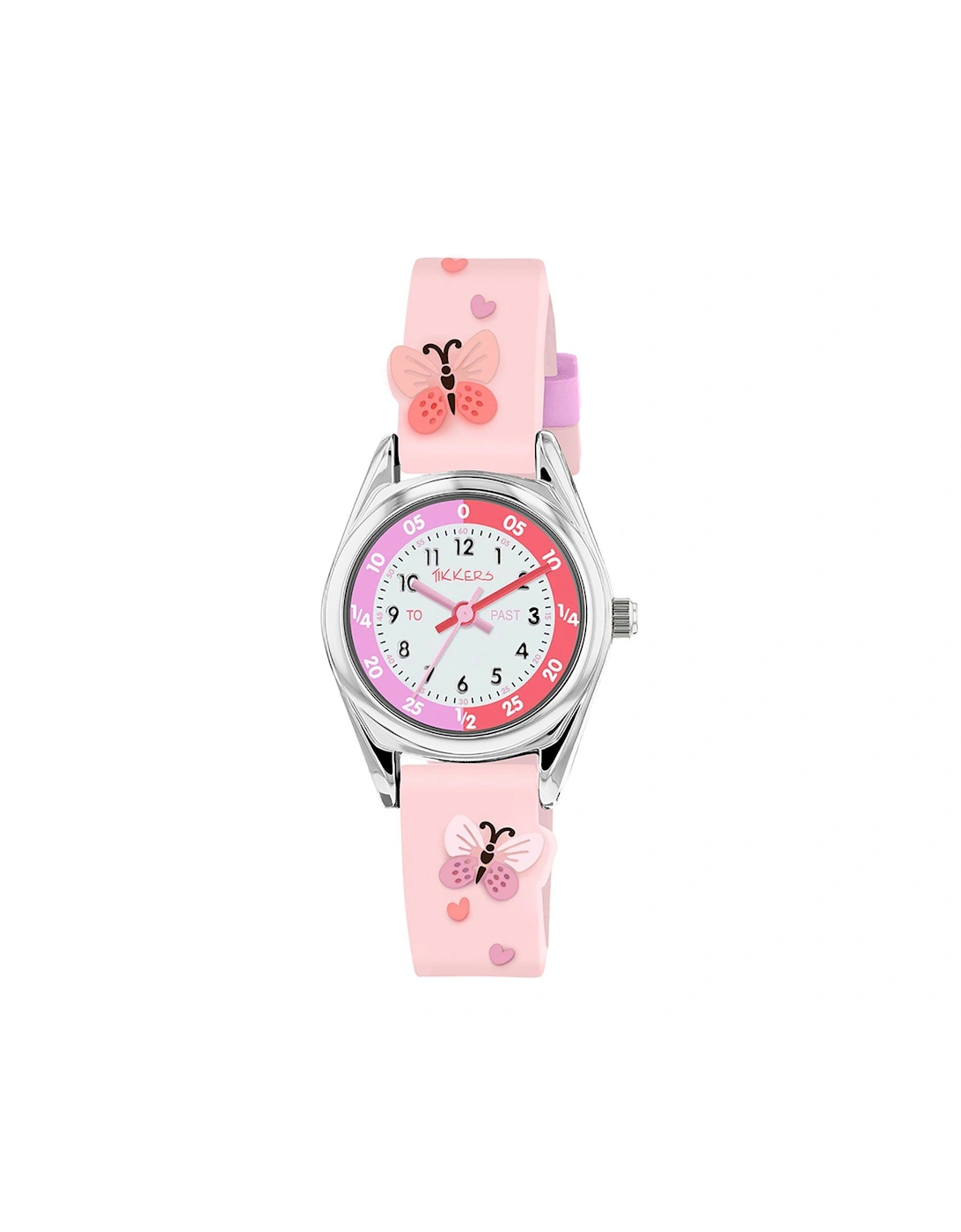 Pink Silicone 3D Butterfly Strap, Silver Time Teacher Watch, 3 of 2
