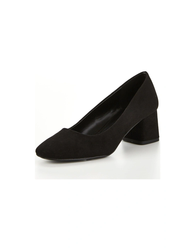 Wide Fit Square Toe Low Block Court Shoe - Black