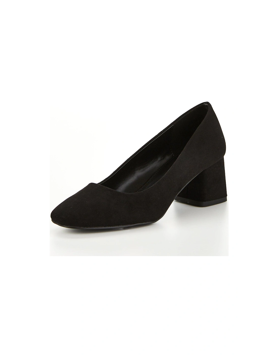 Wide Fit Square Toe Low Block Court Shoe - Black, 6 of 5