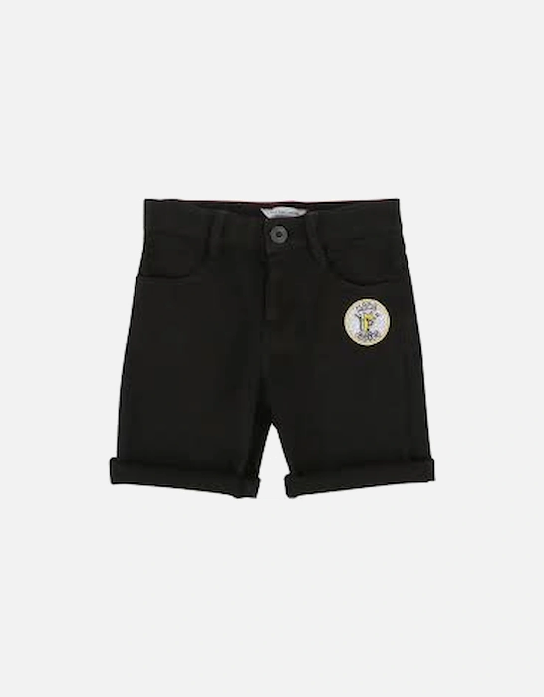 Boys Embroidered Logo Badge Black Denim Shorts, 2 of 1