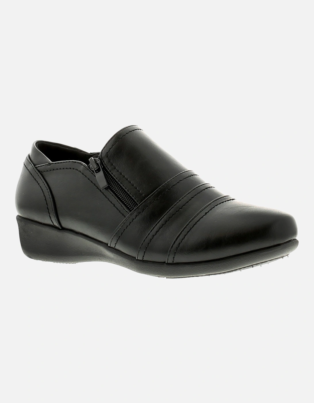 Womens Shoes Work Low Wedge Penelope Zip black UK Size, 6 of 5