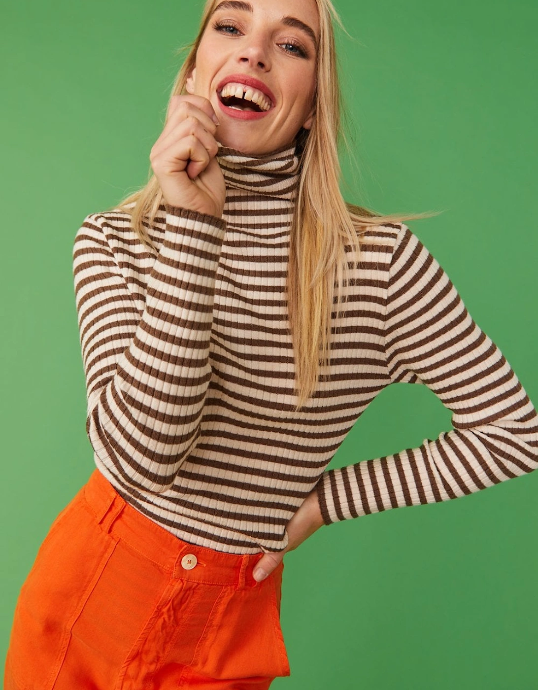 Striped Turtleneck Cashmere Top