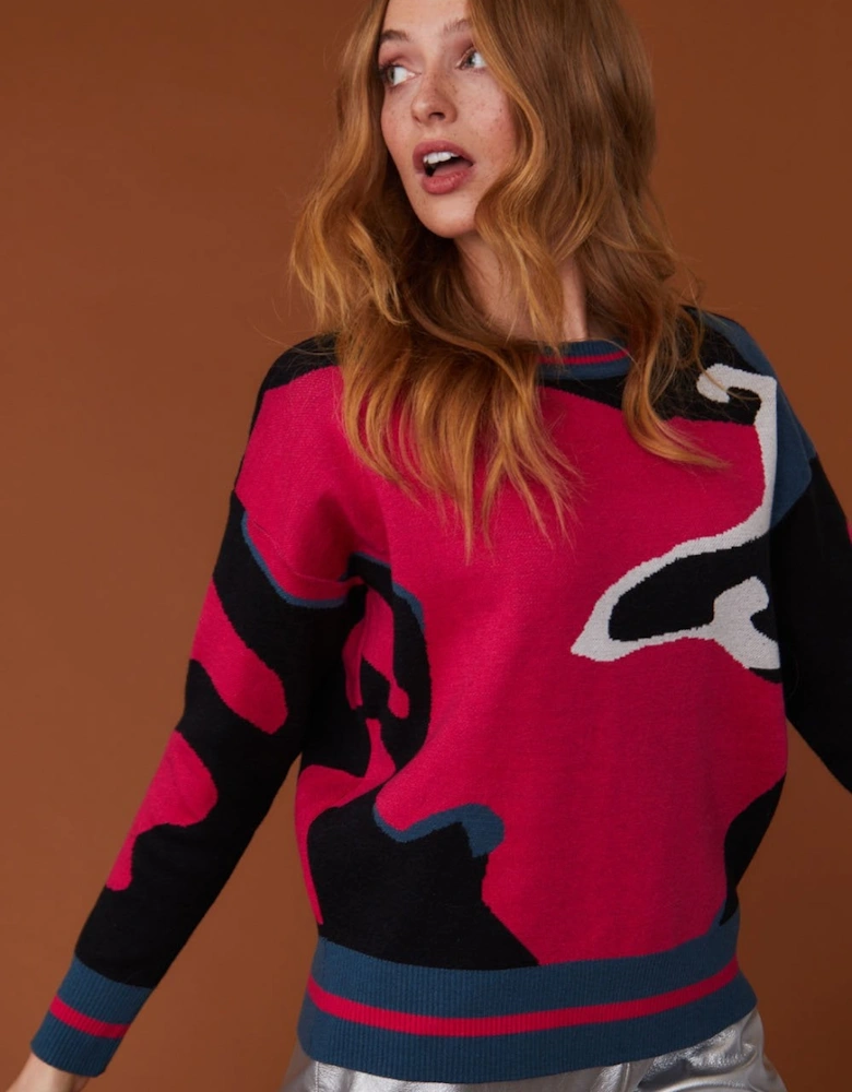 Pink and Black Abstract Cashmere Sweater