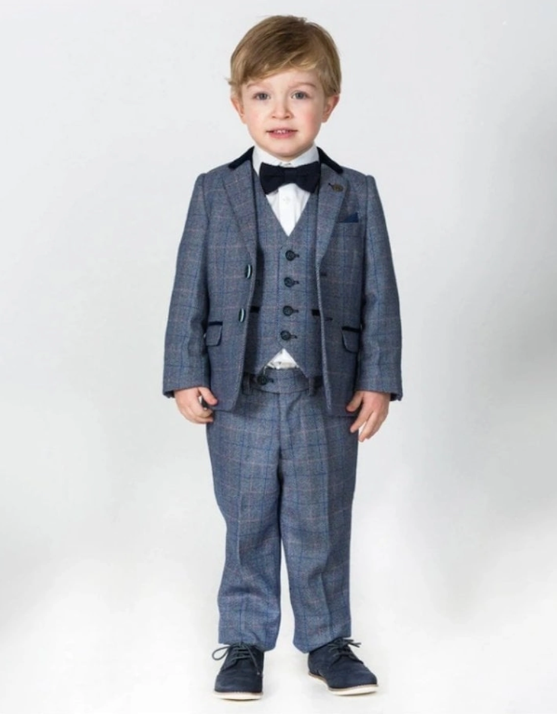 Childrens Hilton Blue Tweed Check Three Piece Suit