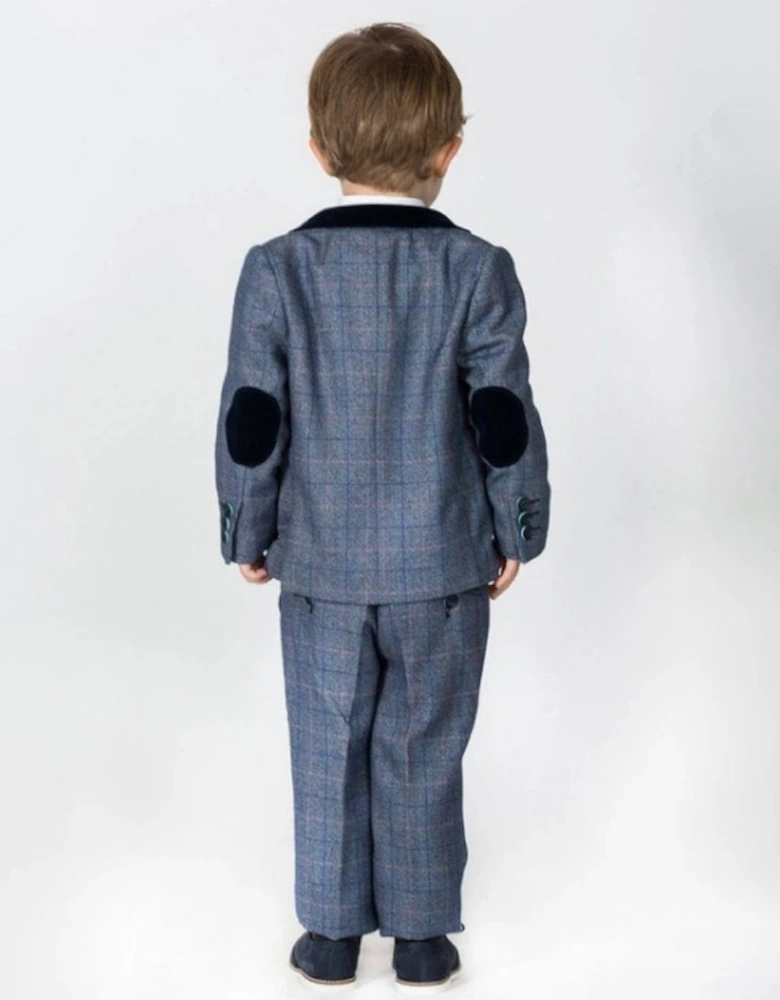 Childrens Hilton Blue Tweed Check Three Piece Suit