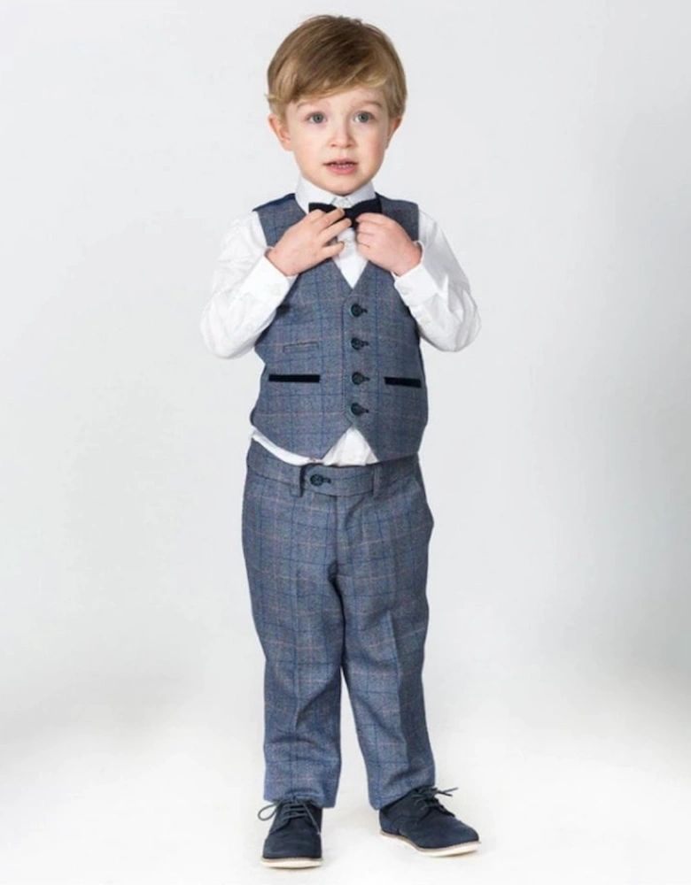 Childrens Hilton Blue Tweed Check Three Piece Suit