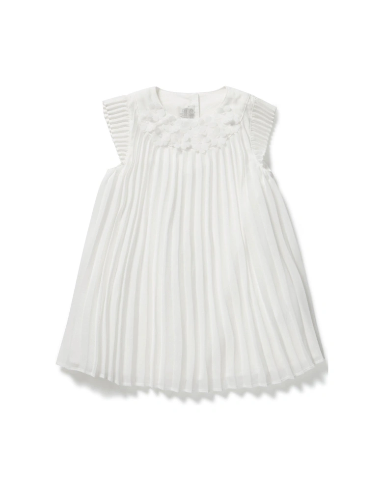Baby Girls Pleat Dress - Off White