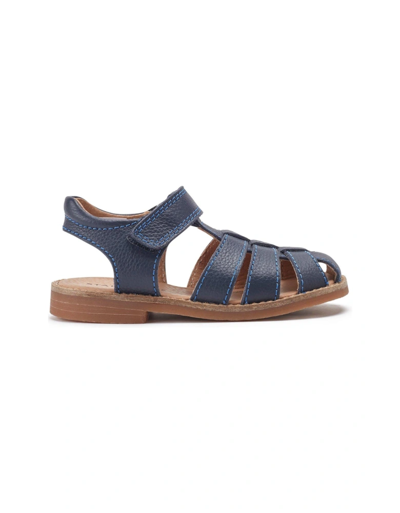 Pier Boys Soft Navy Blue Leather Easy Riptape Fisherman Style Summer Sandals - Navy Blue