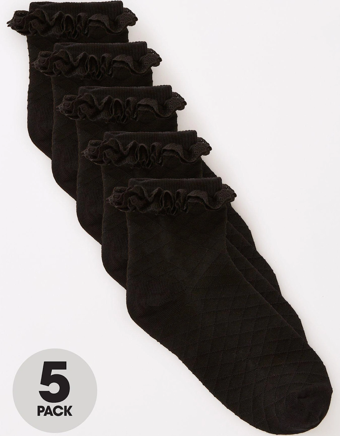 Girls 5 Pack Black Frill Socks - Black, 2 of 1