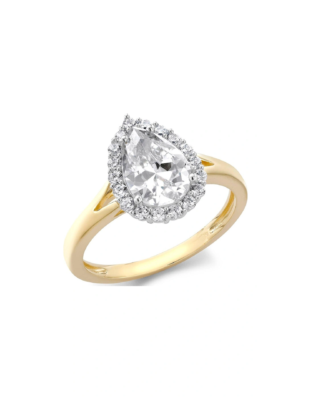 9ct Yellow Gold Pear CZ Split-Shoulder Halo Ring, 2 of 1