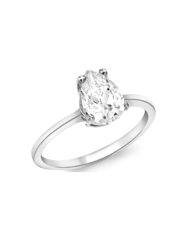 9ct White Gold 7mm x 9mm Pear Cut CZ Ring