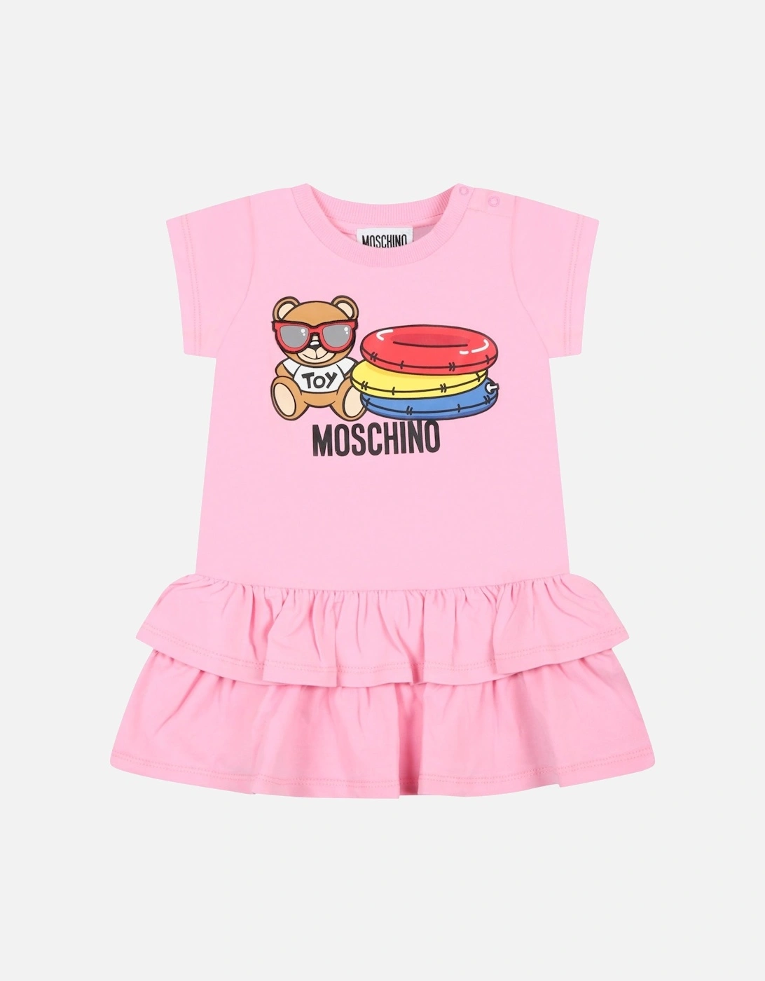 Baby Girls Bear Logo Dress Pink, 2 of 1
