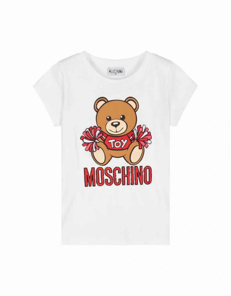 Girls Toy Bear Pom-Pom T-Shirt White