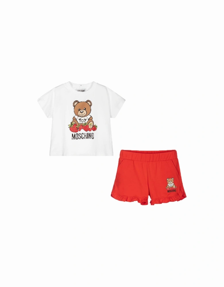 Baby Girls Bear Strawberry T-Shirt & Shorts Set White