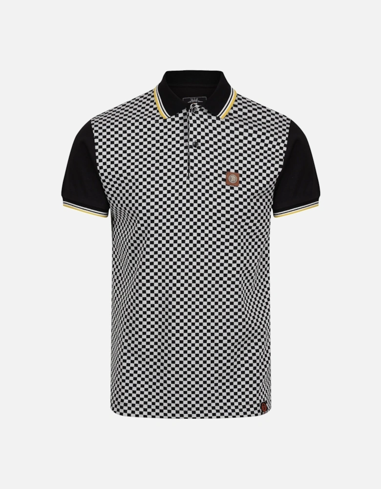 Records 2 Tone Chequerboard Short Sleeve Men's Polo Shirt | Black