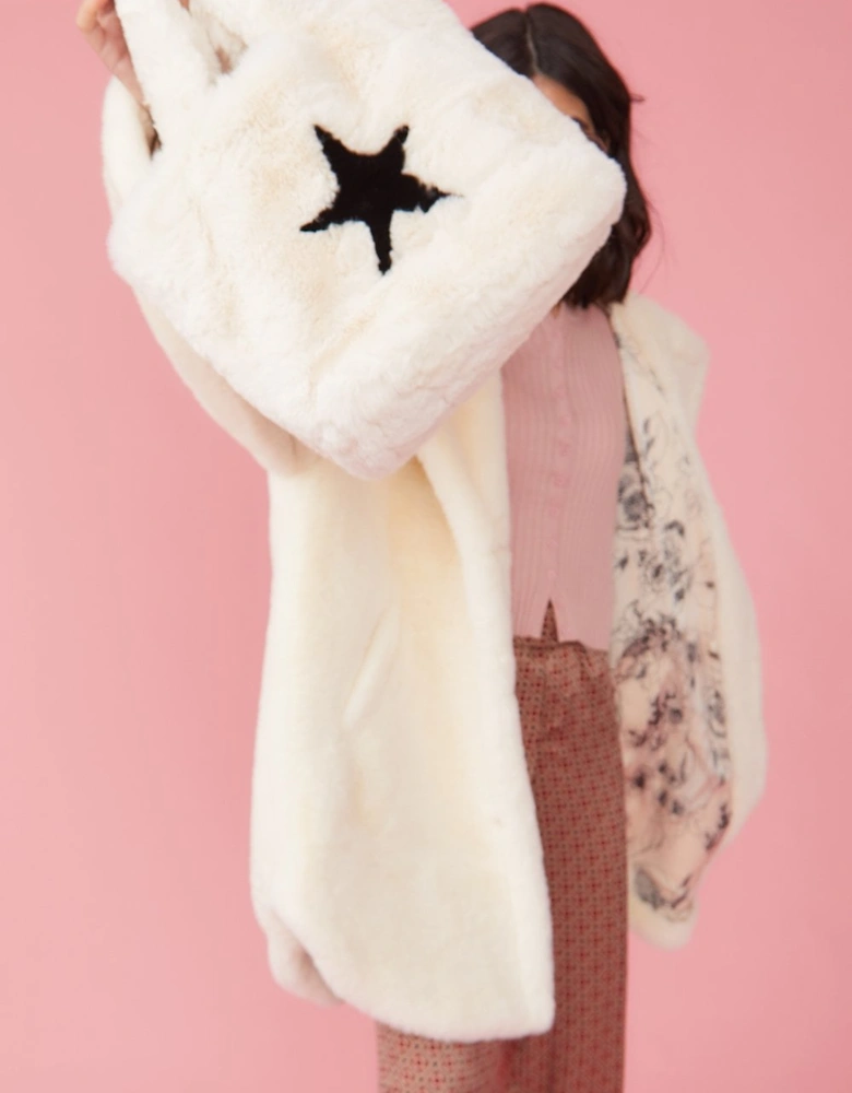 Faux Fur Tote Bag with Star Design