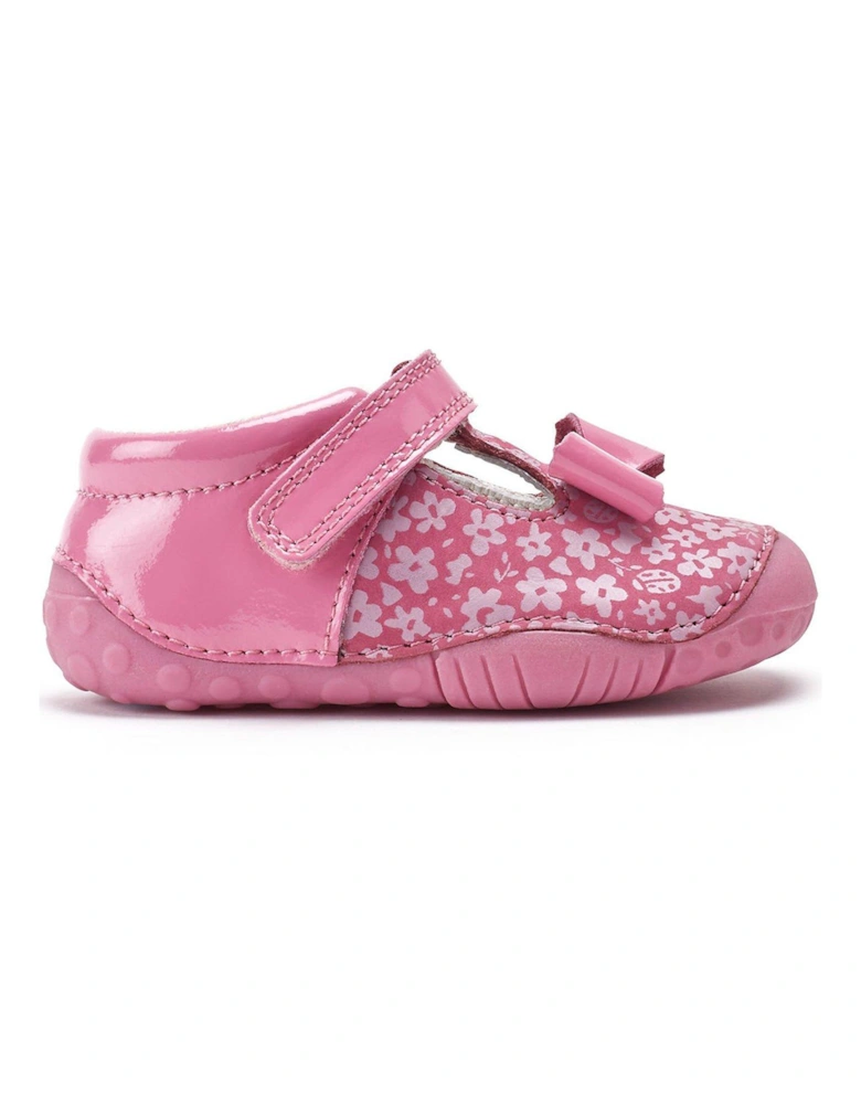 STARTRITE Wiggle Pink Patent/Nubuck Floral Soft Leather Riptape T-Bar Baby Shoes