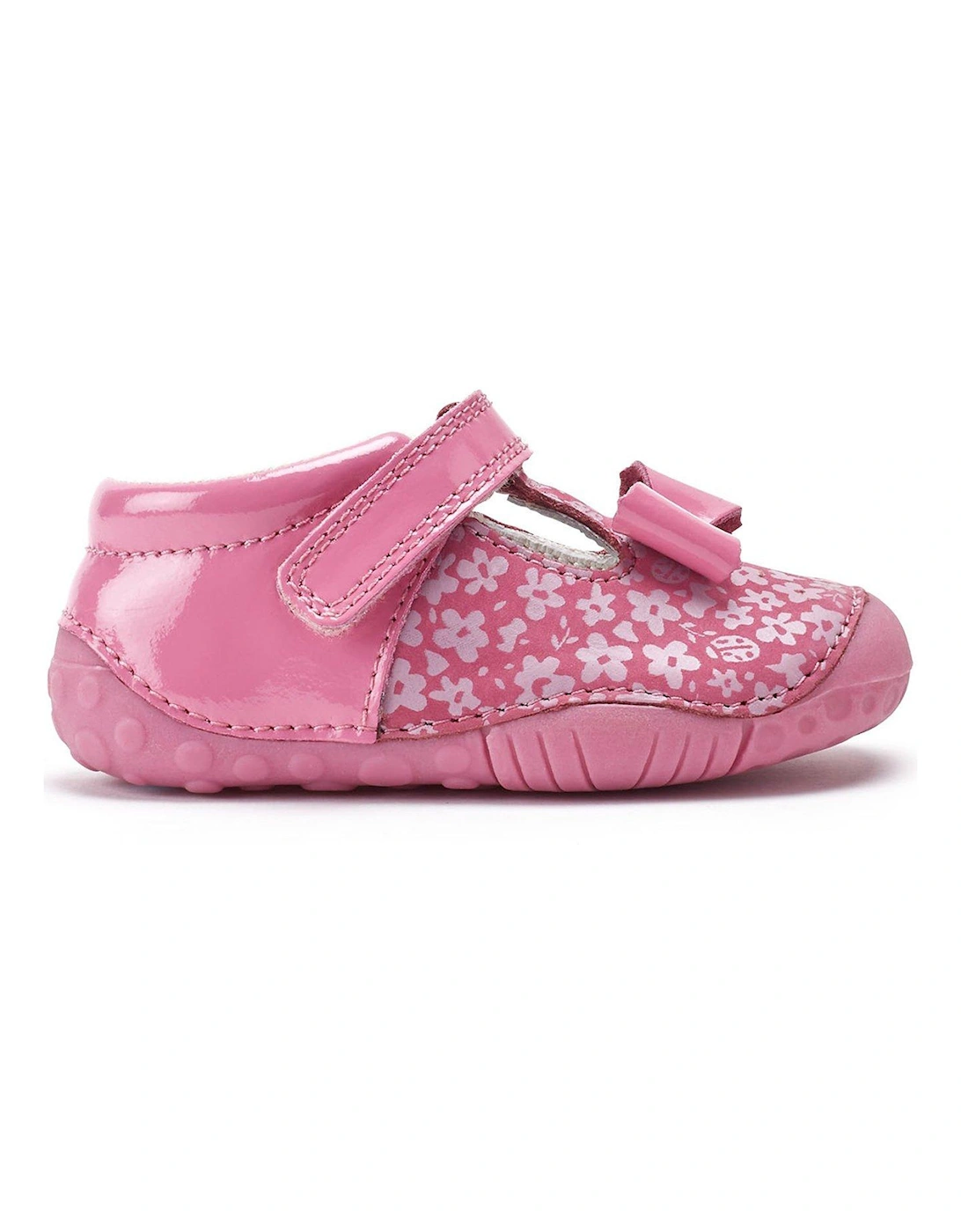 STARTRITE Wiggle Pink Patent/Nubuck Floral Soft Leather Riptape T-Bar Baby Shoes, 3 of 2