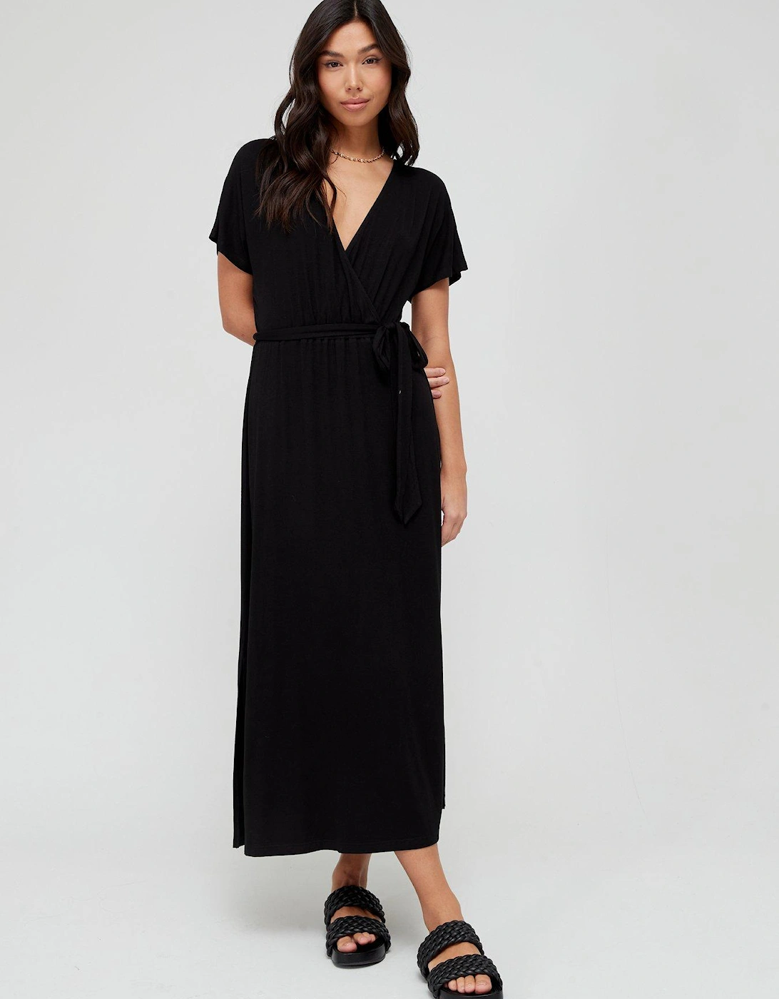 Jersey Wrap Beach Midi Dress - Black, 2 of 1