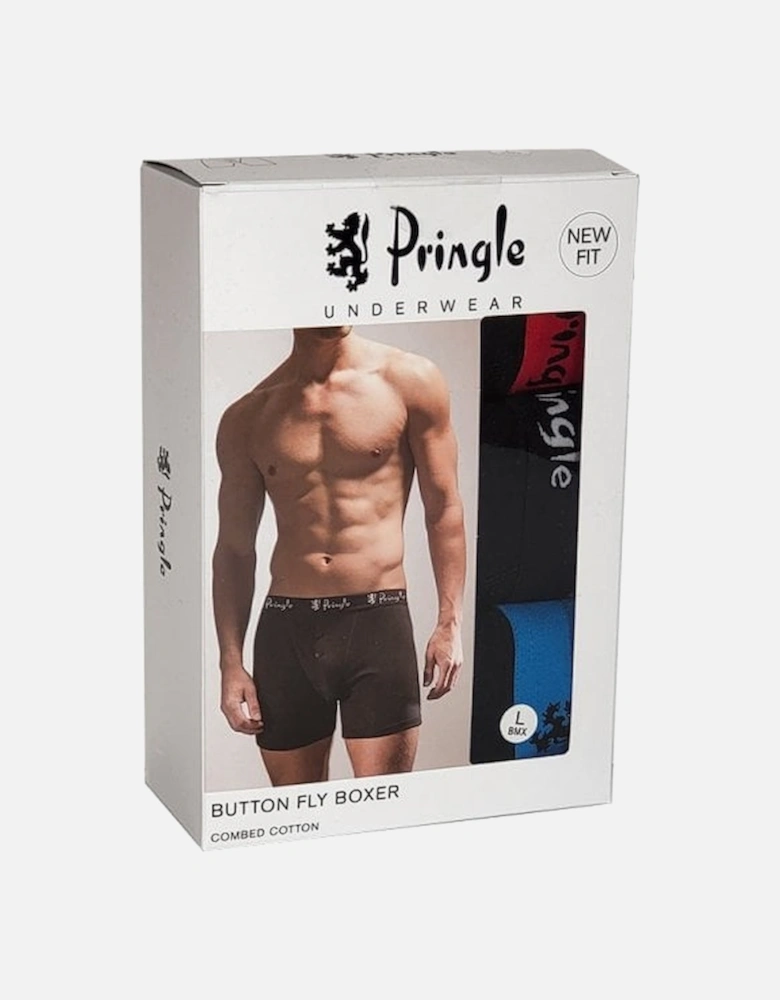 Pringle 3 Pack Underwear Button Fly Boxer Short Black