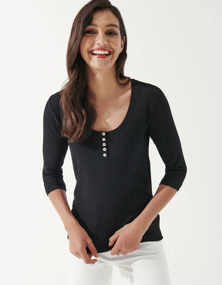 Harrie 3/4 Sleeve Button Down Top -black