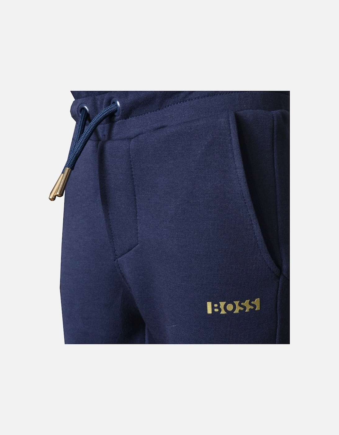 Boy's Navy Tracksuit Pants With Gold Logo