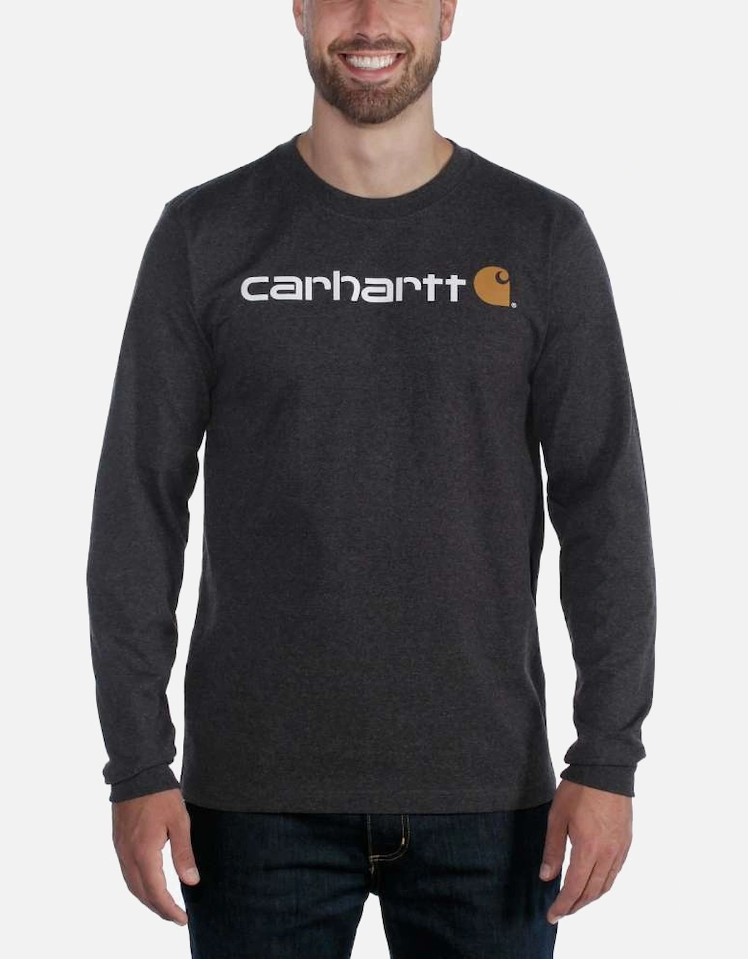 Carhartt Mens Core Logo Long Sleeve Cotton Crewneck T Shirt, 4 of 3