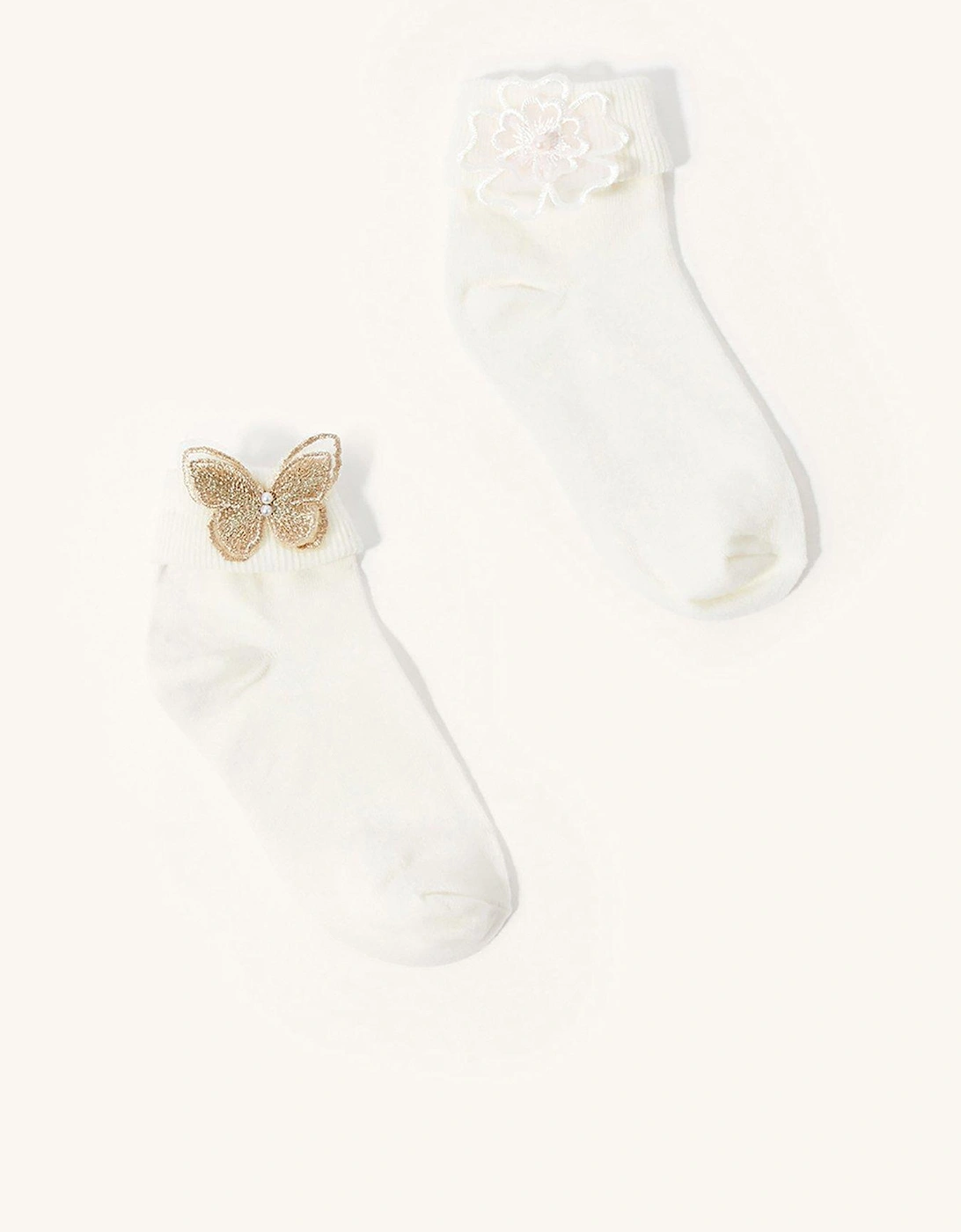 Girls 2 Pack Butterfly & Flower Socks - Multi, 2 of 1