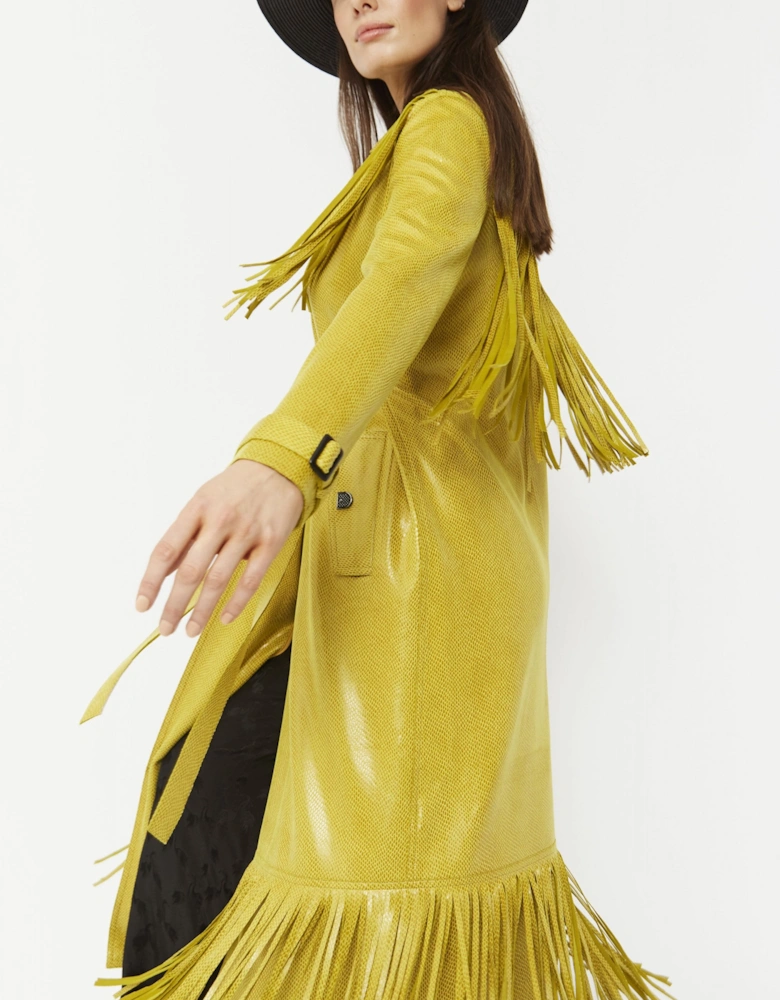 Yellow Faux Suede Tasseled Trench Coat