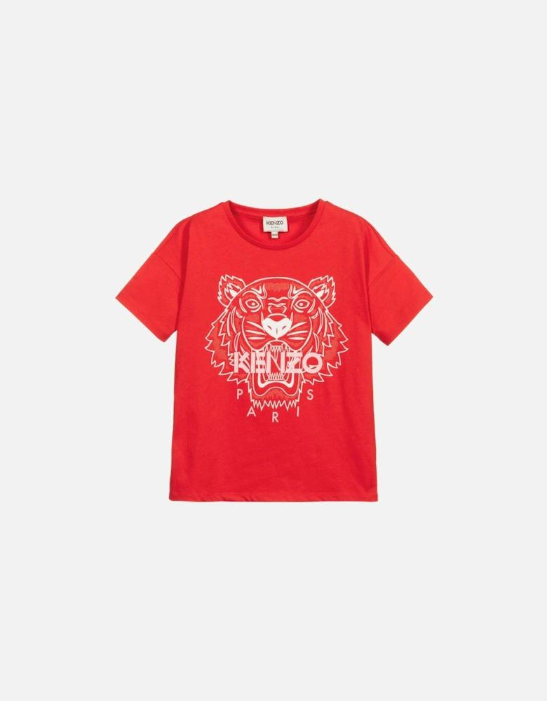 Girls Tiger Logo T-Shirt Red