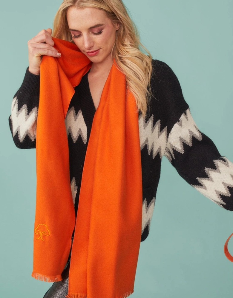 Cashmere Blend Wrap in Orange with Fringed hem and Logo