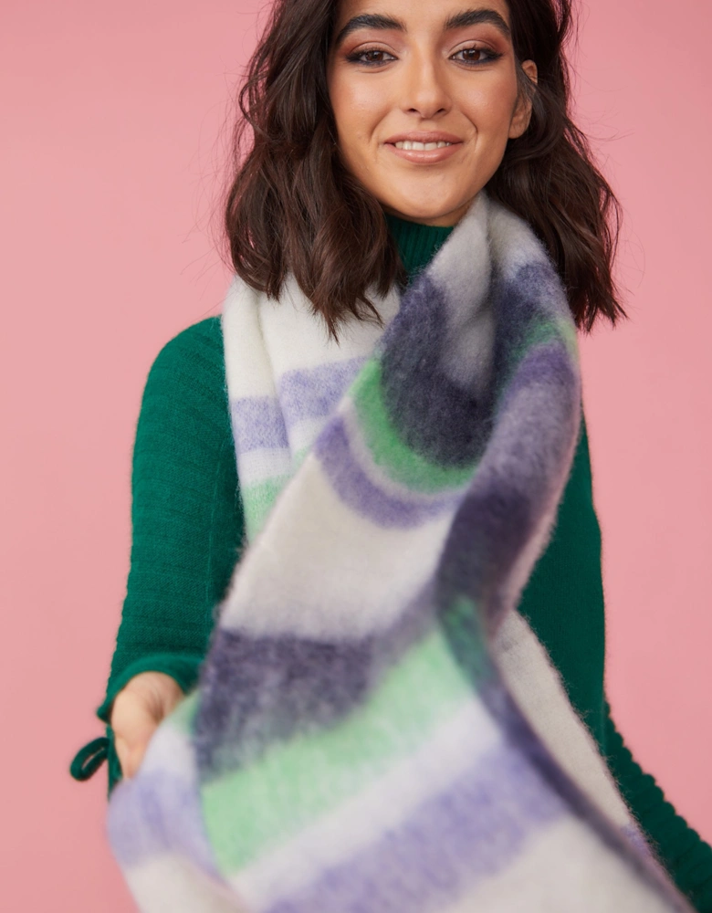 Striped Blue and Green Cashmere Blend Scarf